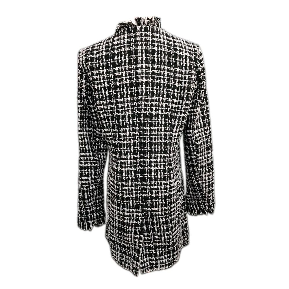 Venus Women Black Longline Tweed Fringe Blazer Jacket Size 2 - Picture 3 of 10